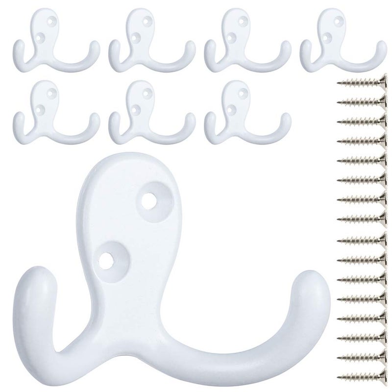 IBosins 8 Pack Heavy Duty Double Prong Coat Hooks Wall Mounted with 16 Screws Retro Double Hooks Utility Hooks for Coat, Scarf, Bag, Towel, Key, Cap, Cup, Hat - Image 1